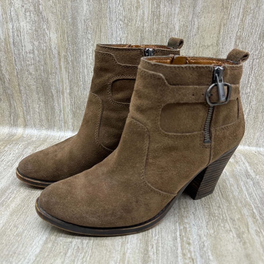 LUCKY BRAND Everalda Buckled Zip Suede Ankle Booties Size 9M Brown‎ Boots
